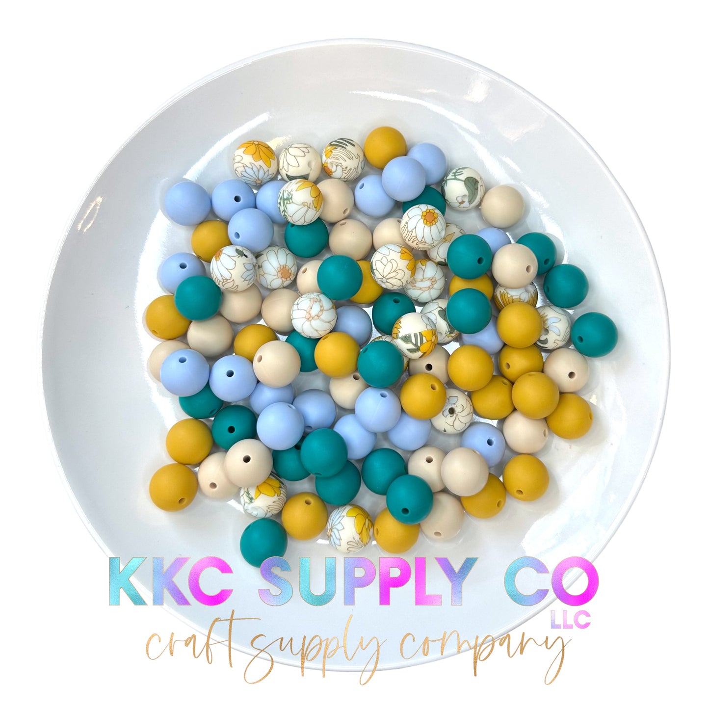 White Daisy 15mm Silicone Bead Mix-50 Count