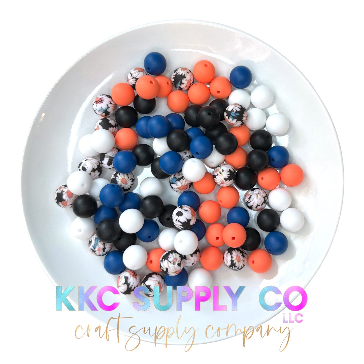 Black Daisy 15mm Silicone Bead Mix-50 Count