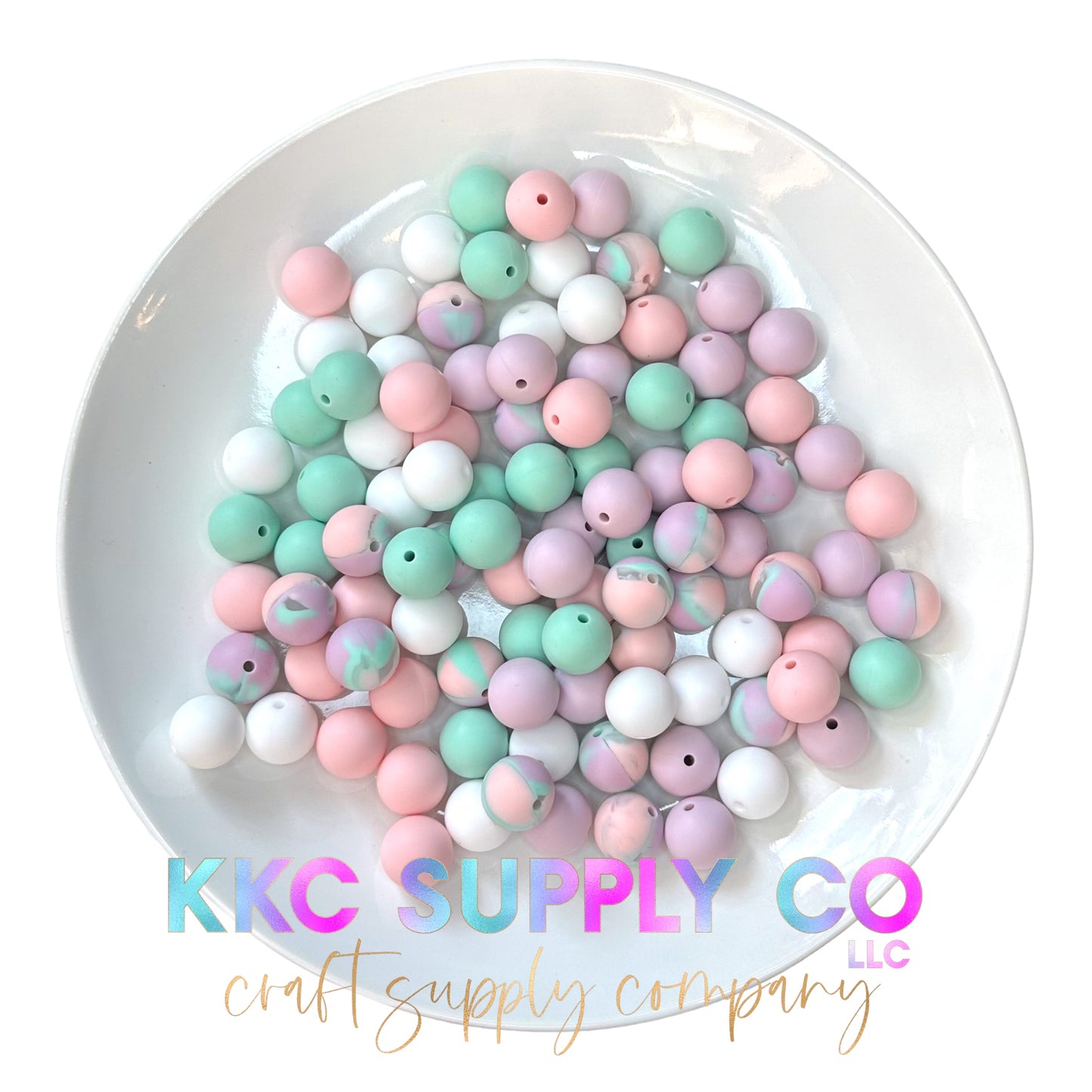 Pastel Marble 15mm Silicone Bead Mix-50 Count
