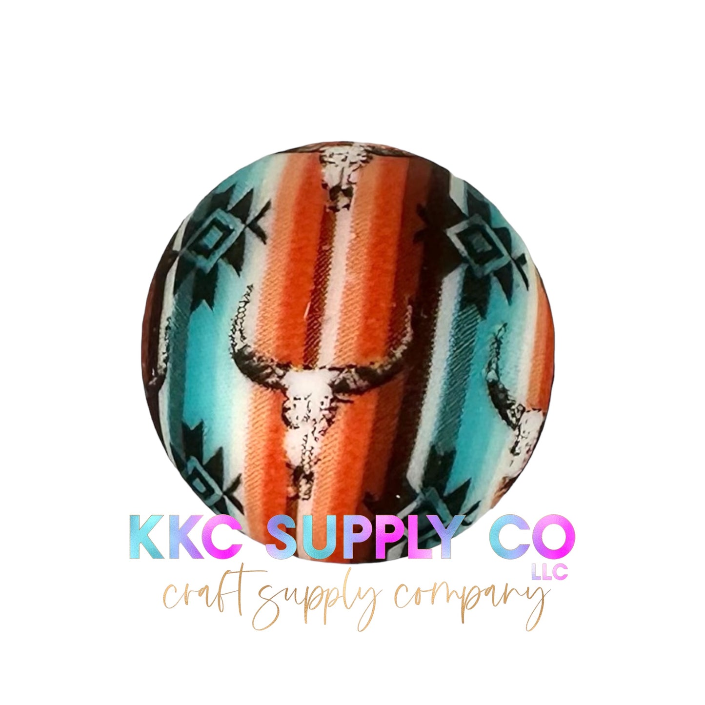 SP86-Western Bull Aztec Printed Silicone Bead 15mm