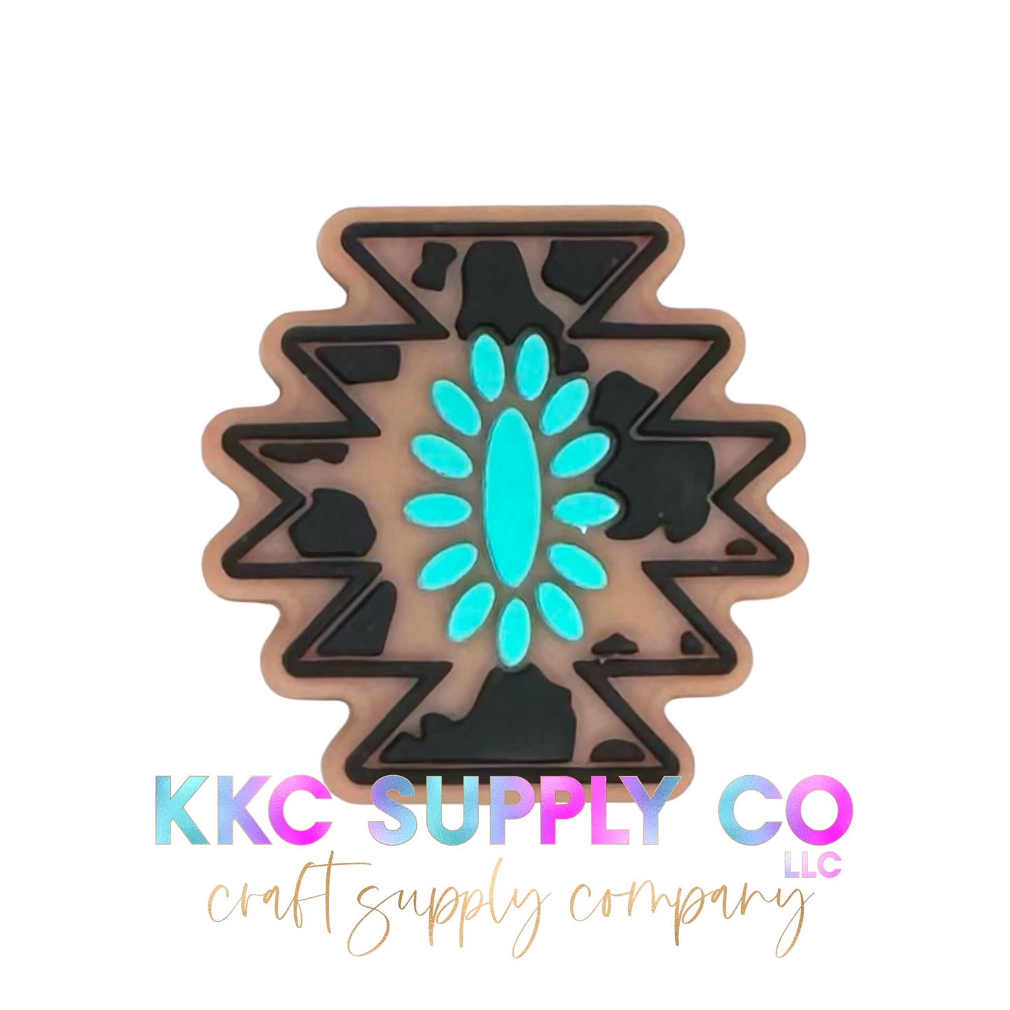 Turquoise Cow Print Aztec Silicone Focal Bead