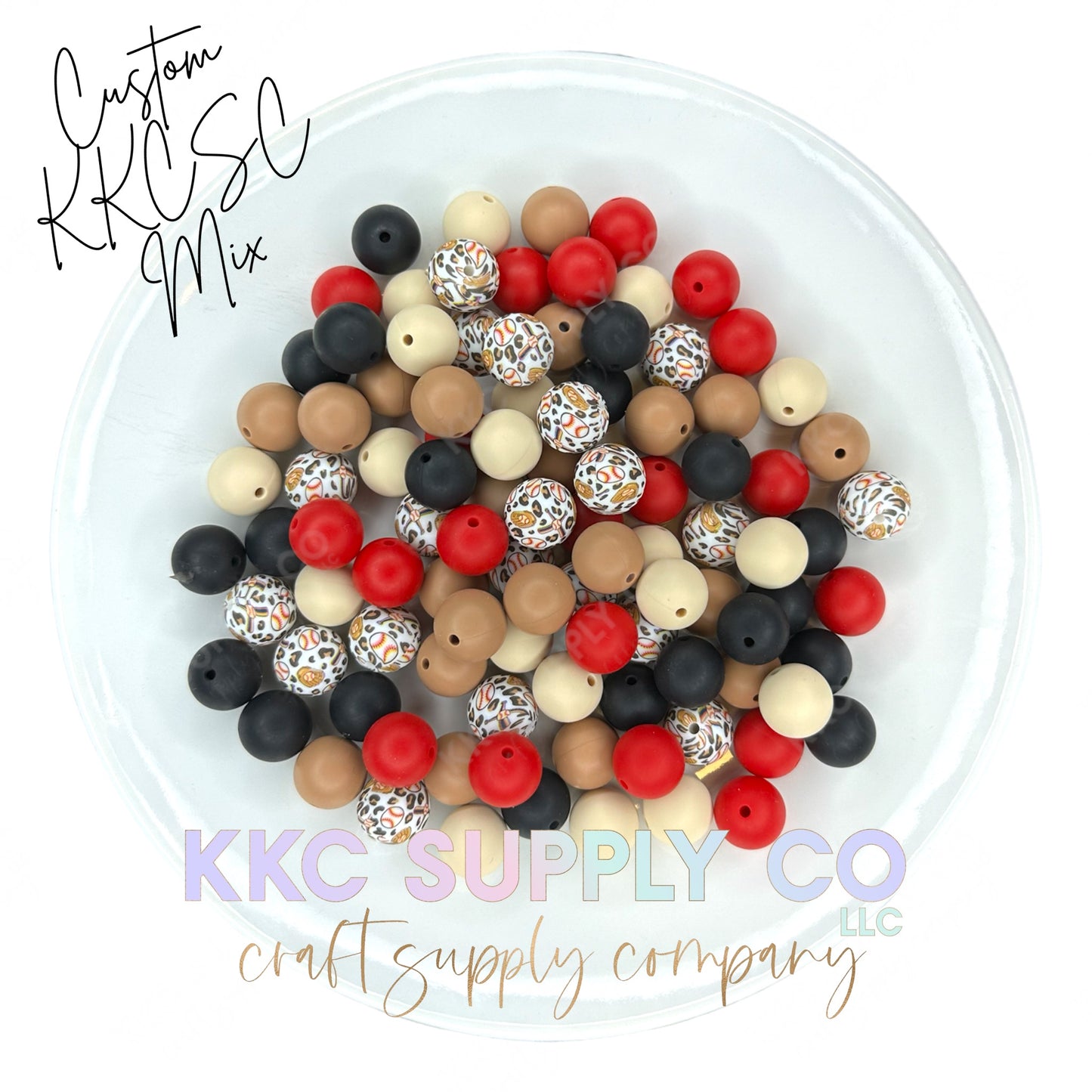 Baseball Leopard 15mm Silicone Bead Mix-Custom KKCSC Mix