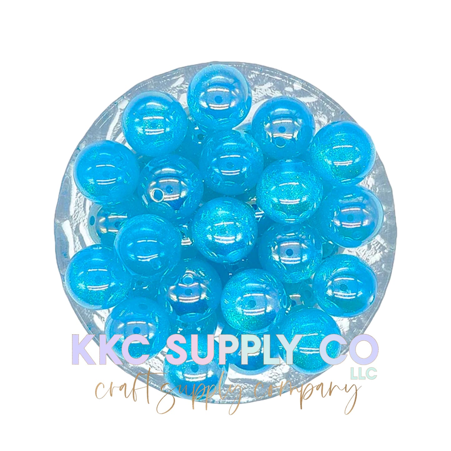 Blue Glitter Iridescent Bubblegum Bead 16mm