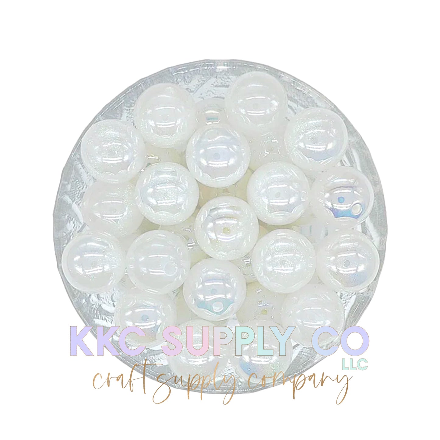 White Glitter Iridescent Bubblegum Bead 16mm
