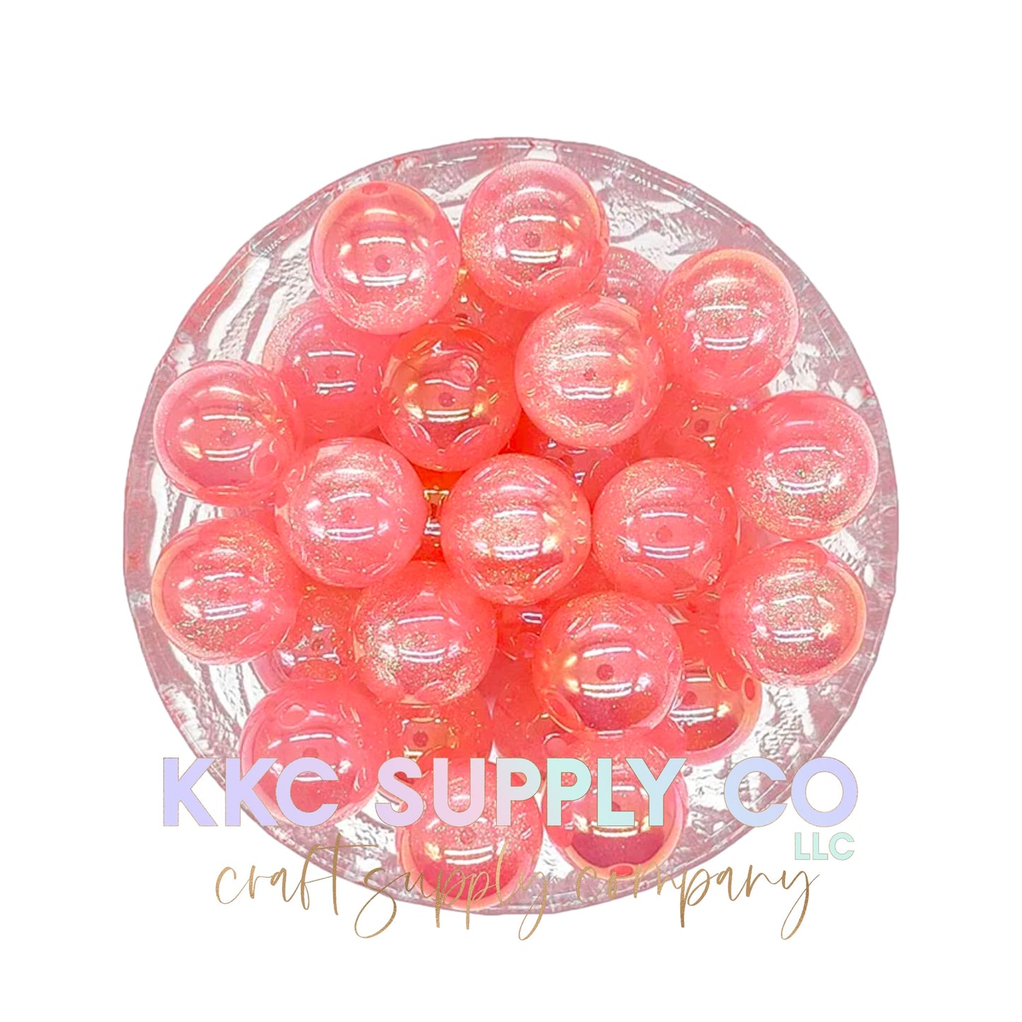 Coral Glitter Iridescent Bubblegum Bead 16mm