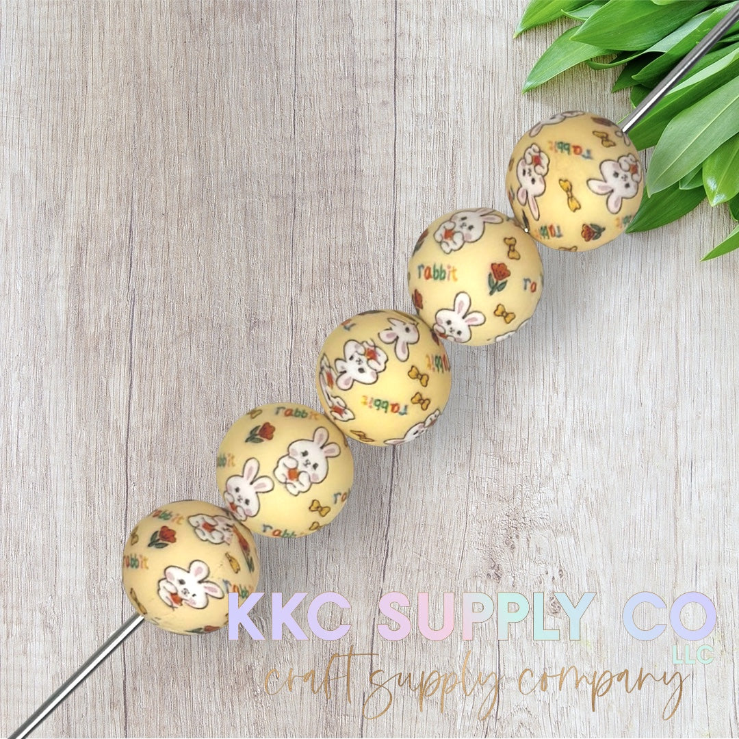 SP207-Bunny Rabbit Printed Silicone Bead 15mm