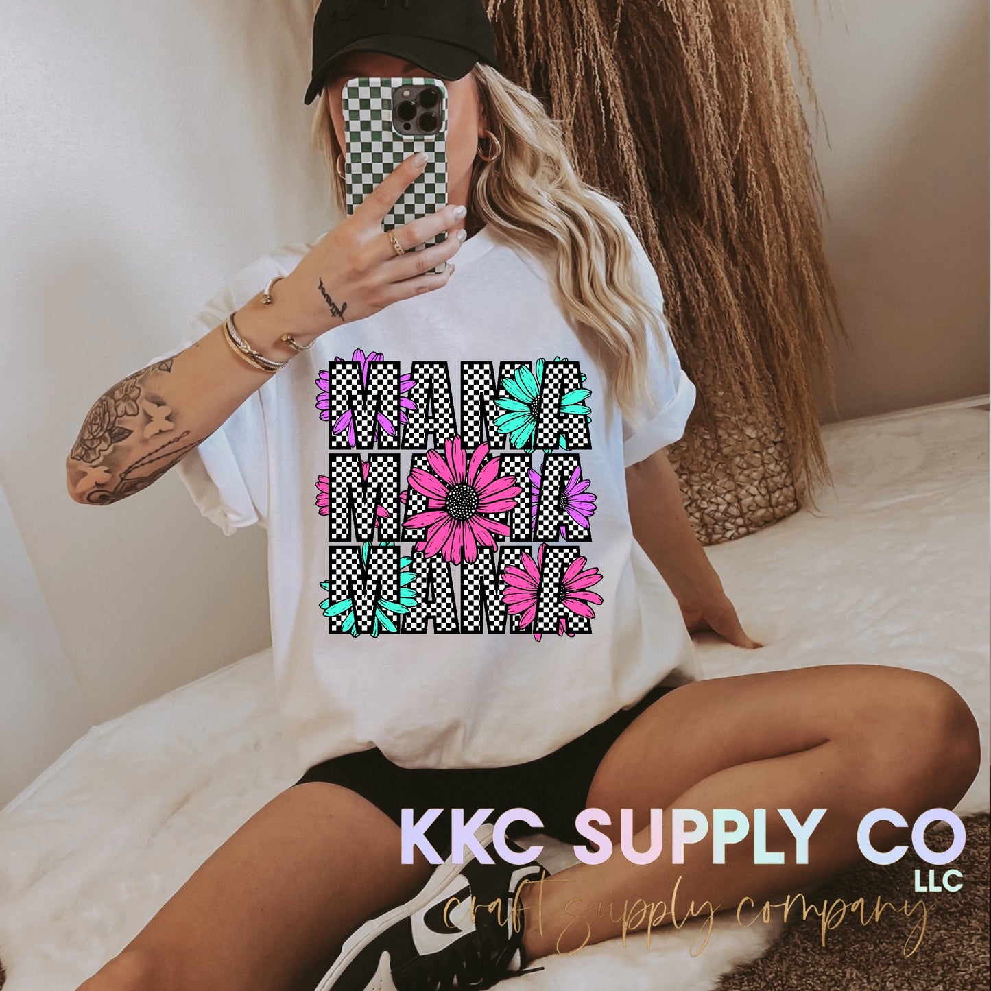 #168-Checker Daisy Mama T-Shirt Transfer