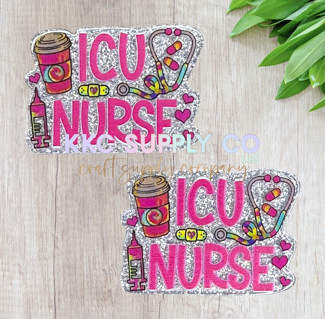 AT224-ICU Nurse-Acrylic Flatback-Silver Glitter
