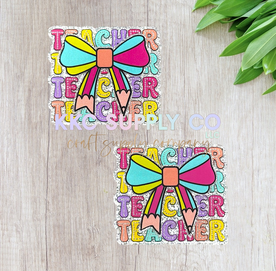 AT248-Colorful Teacher Bow-Acrylic Flatback