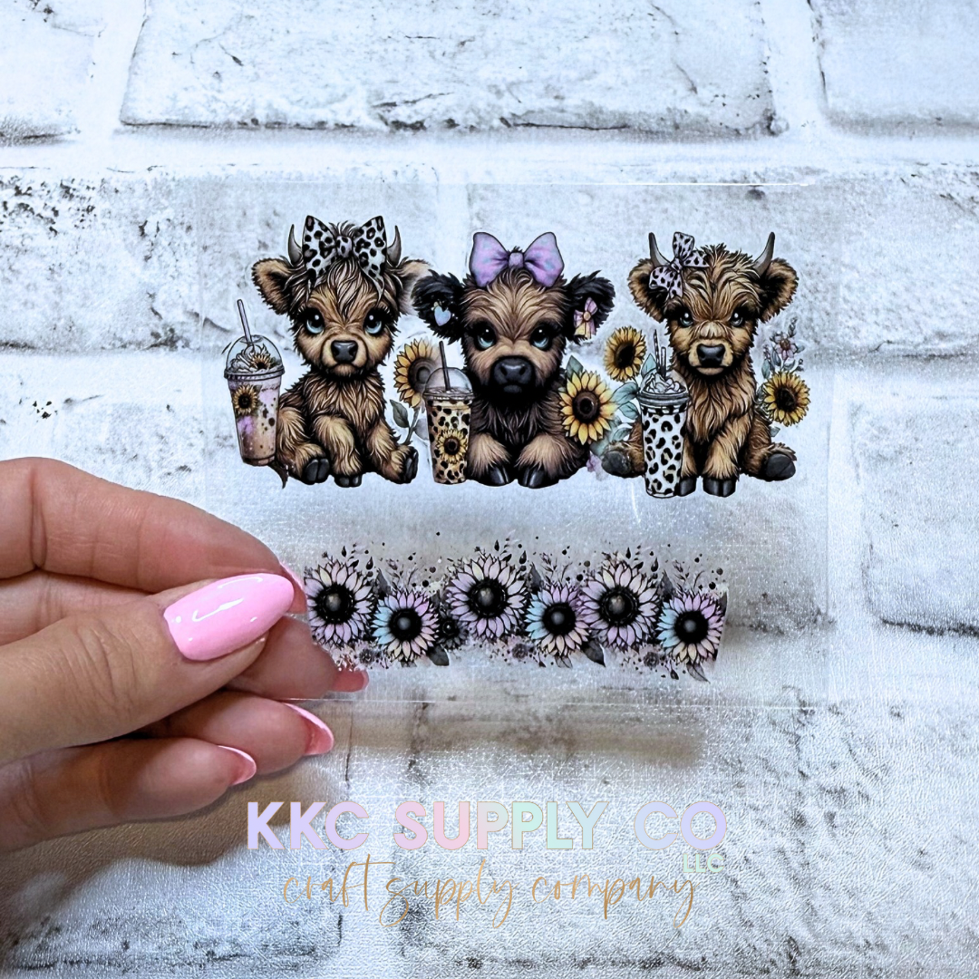 TKUV40-Purple Sunflower Coffee Cows Mini Tumbler Keychain UV DTF Decal