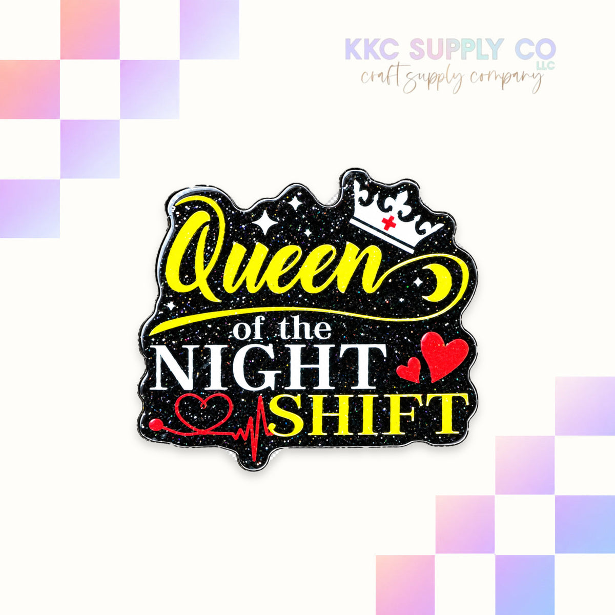 AT14-Queen Of The Night Shift-Flatback on KKC Supply Co faded pastel checker background