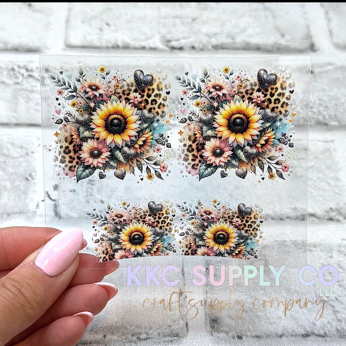 TKUV72-3D Sunflowers and Leopard Print Mini Tumbler Keychain UV DTF Decal