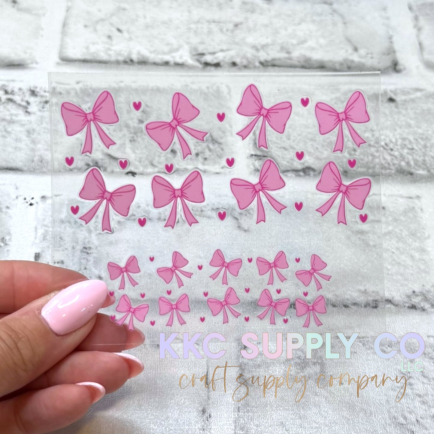 TKUV70-Pink Bows & Hearts Mini Tumbler Keychain UV DTF Decal