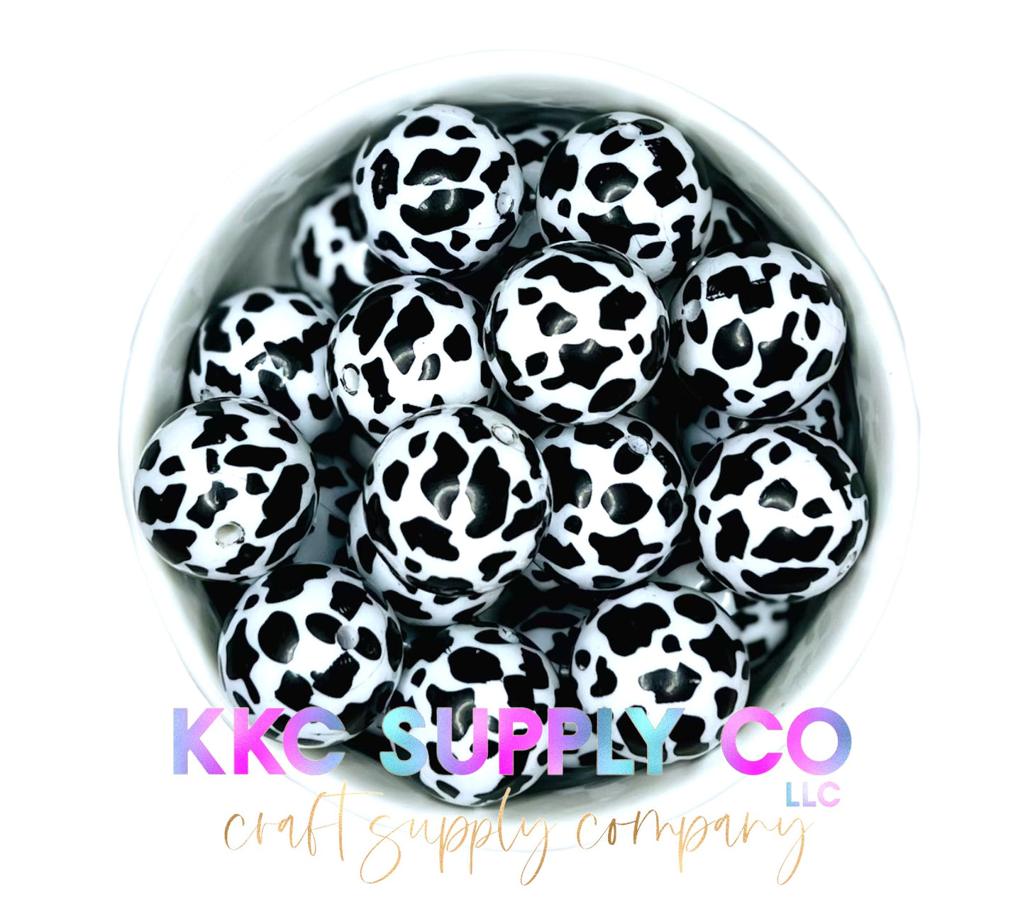 Cow Print Black and White Bubblegum Bead 20mm