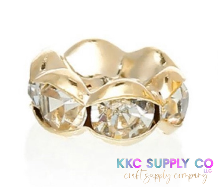 Wavy Clear Rhinestone Gold Spacer Bead 10mm