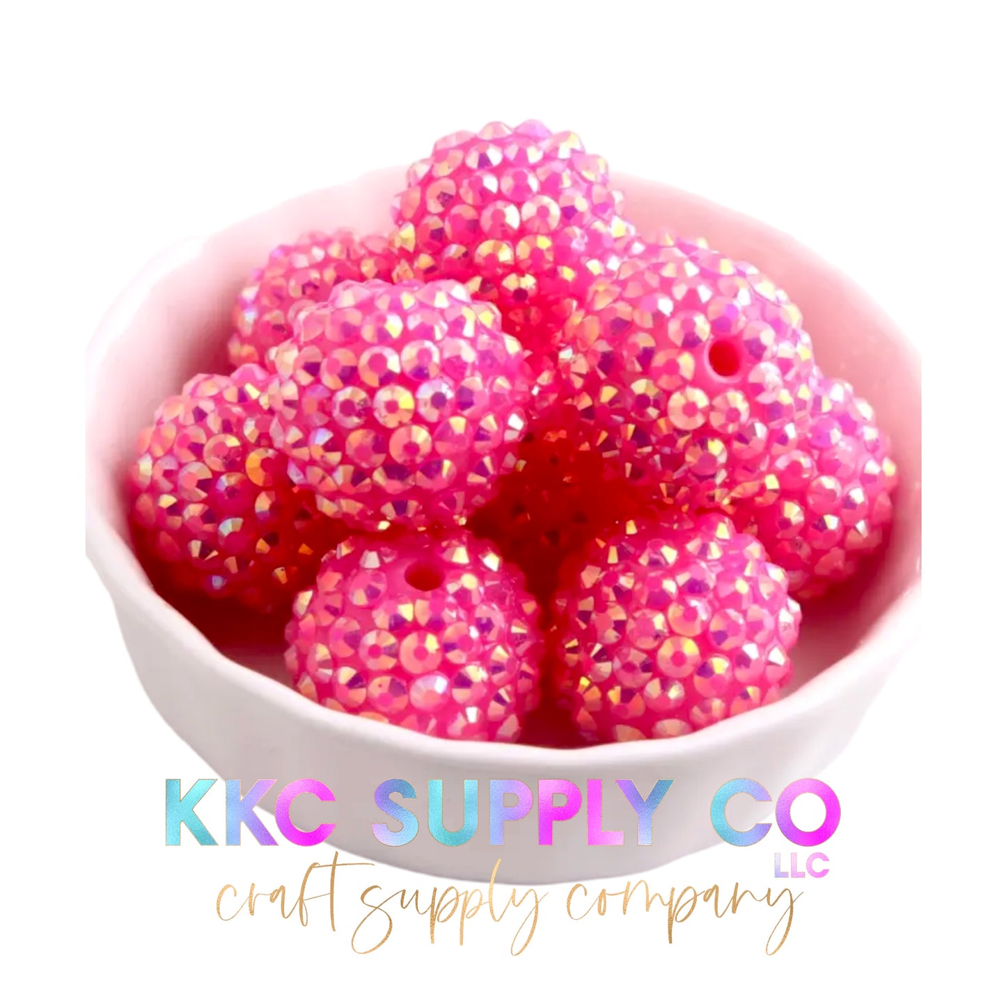 Hot Pink AB Rhinestone Bubblegum Bead 20mm