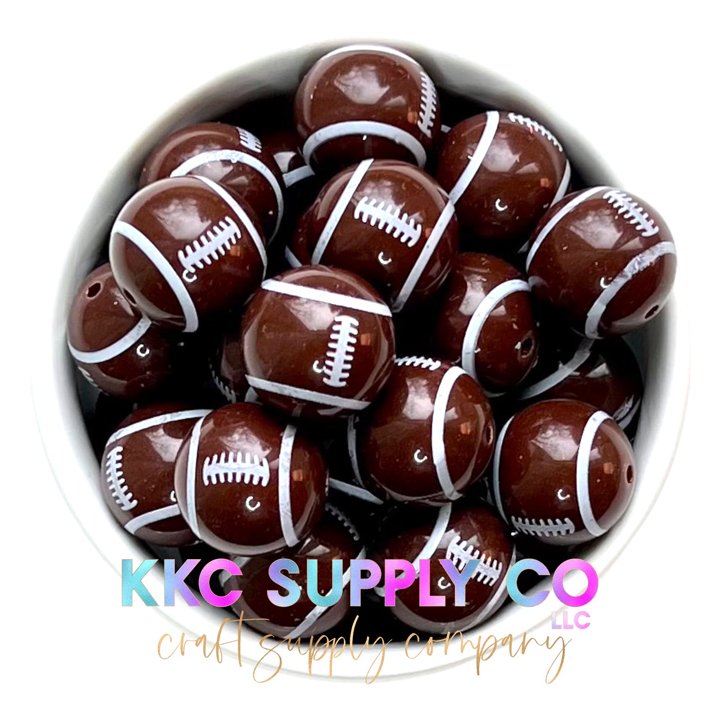 Football Print Bubblegum Bead 20mm