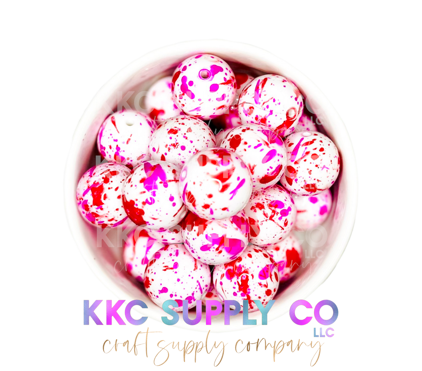 Red and Pink Paint Splatter Valentines Bubblegum Beads 20mm