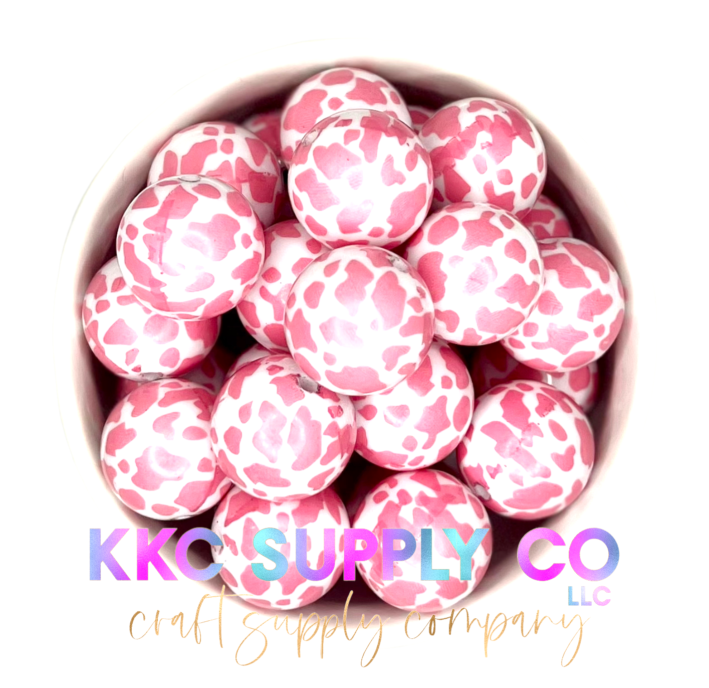 Pink and White Cow Print Bubblegum Bead 20mm