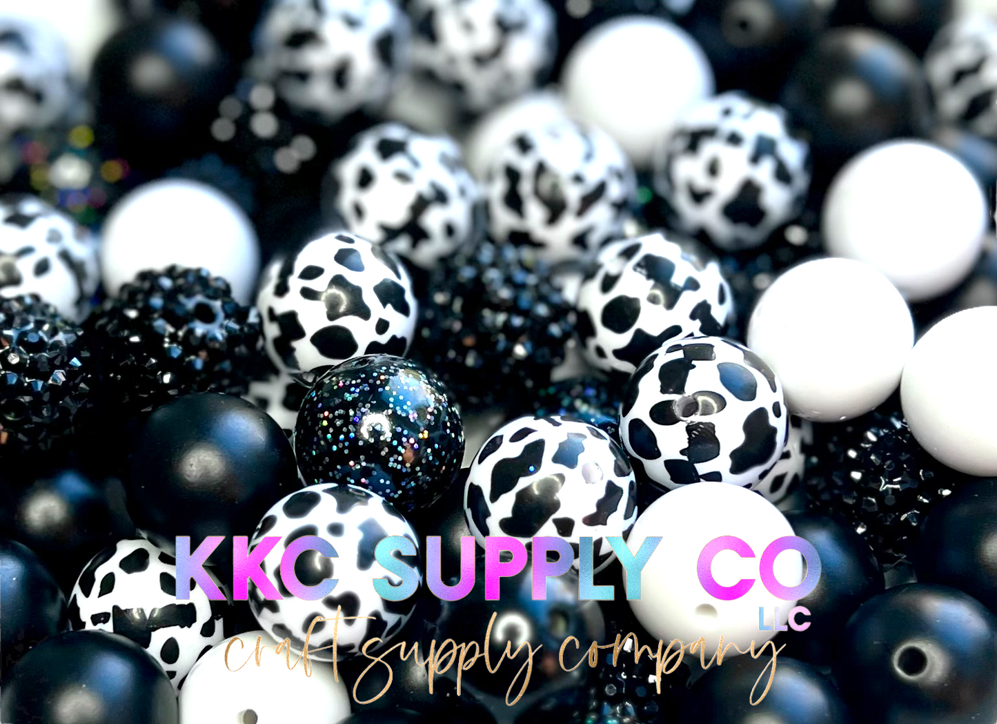 Black & White Cow Print Bubblegum Bead Mix 20mm