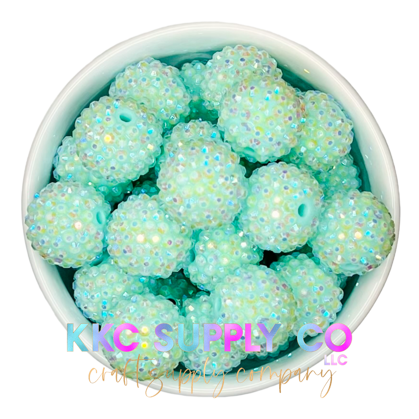 Mint Green AB Rhinestone Bubblegum Bead 20mm