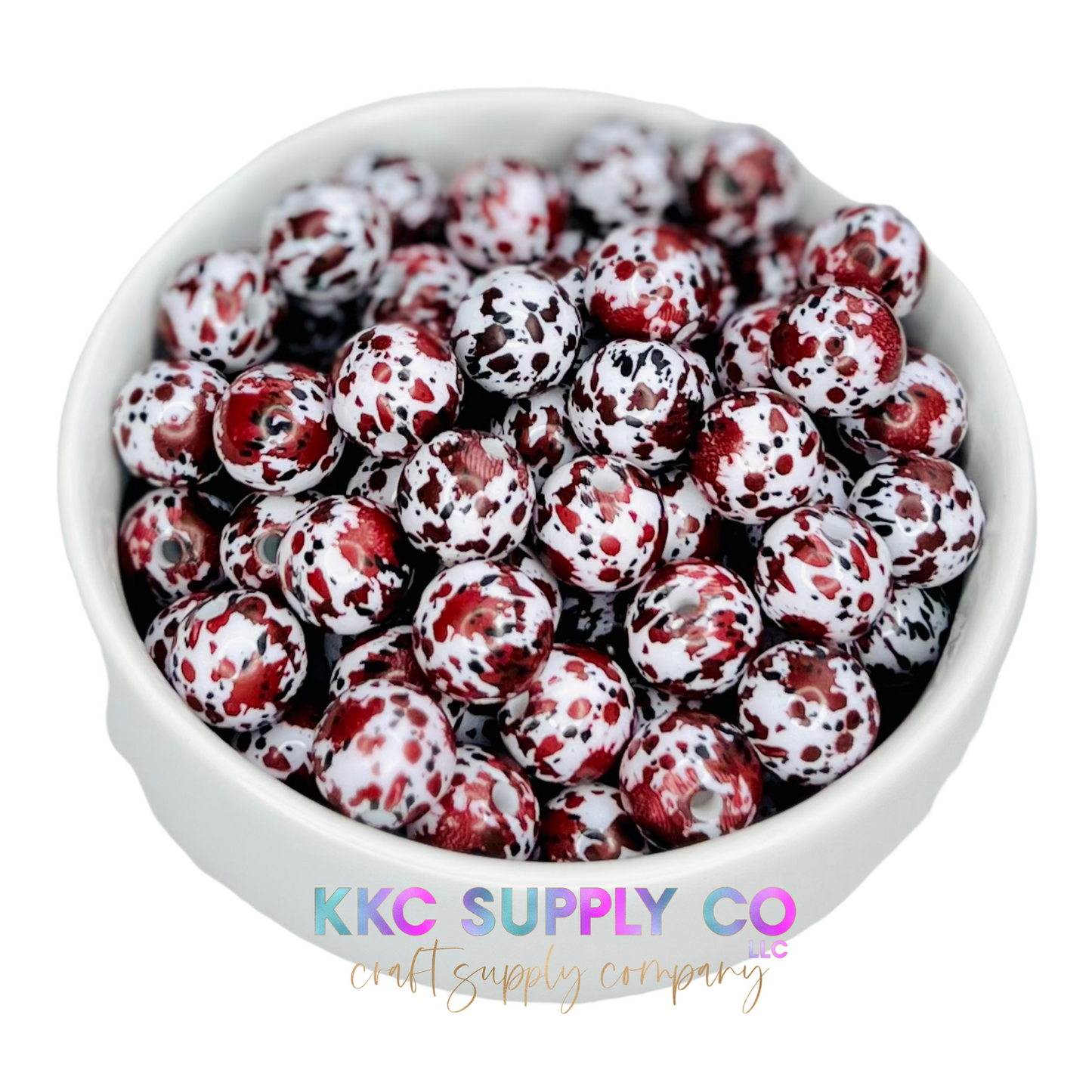 Brown Cow Hide Printed Bubblegum Beads 12mm