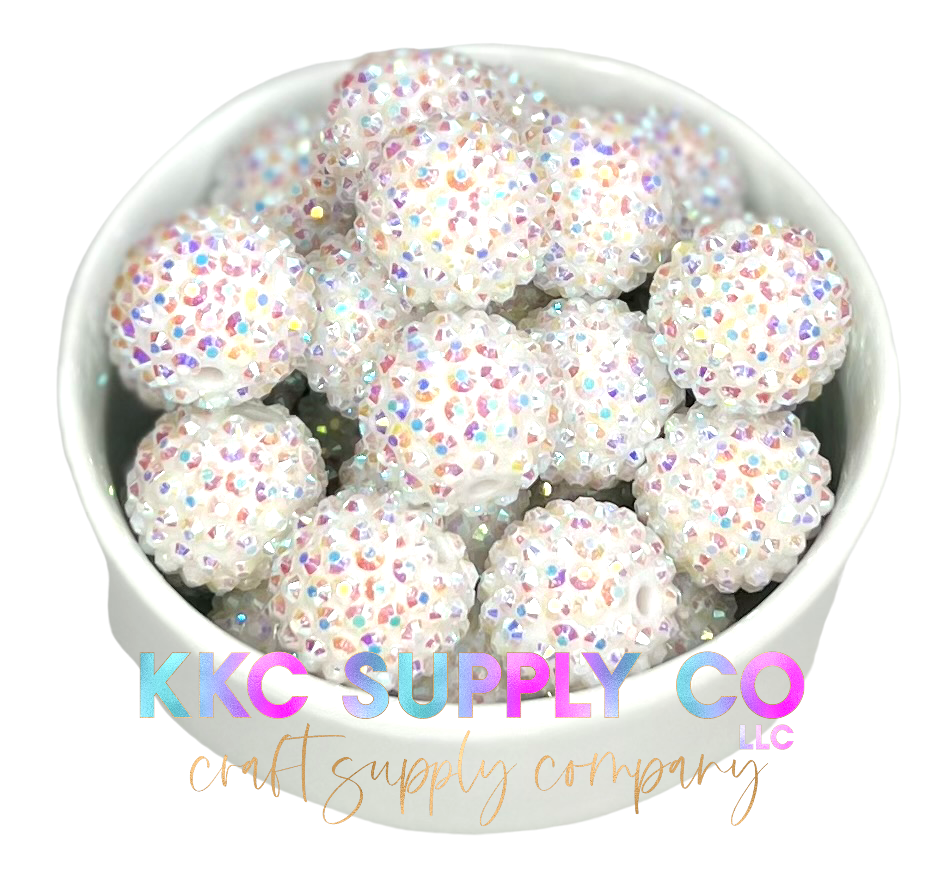 White AB Rhinestone Bubblegum Bead 14mm, 16mm or 20mm