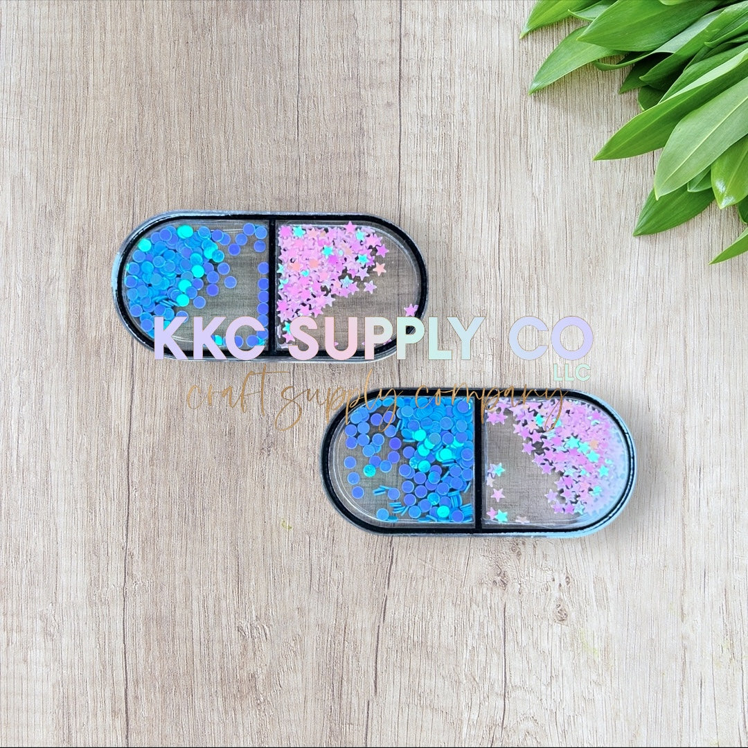 AT73-Pink and Blue Pill Glitter Shaker-Acrylic Flatback