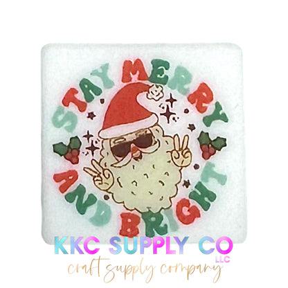 Stay Merry And Bright Square Silicone Focal Bead