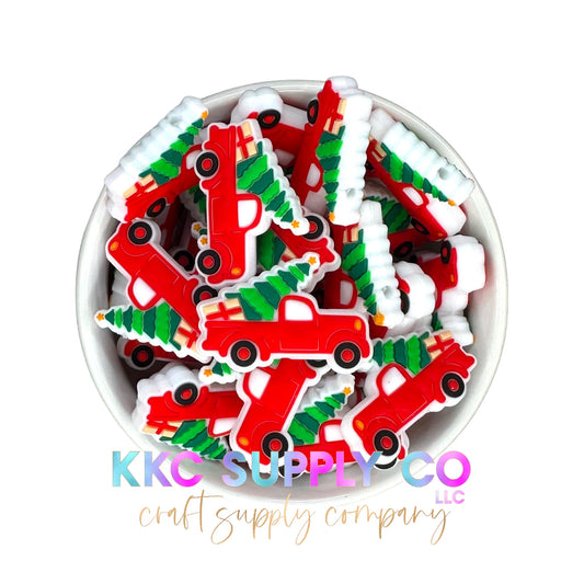 Christmas Tree Truck Silicone Focal Bead