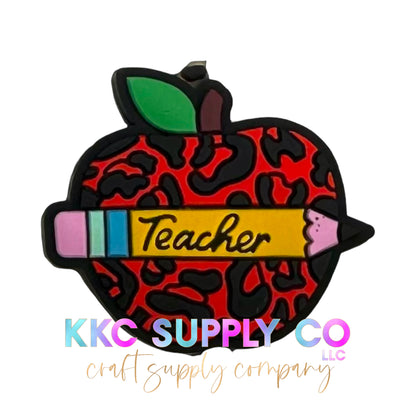 SF221-Leopard Teacher Apple Silicone Focal Bead-Red