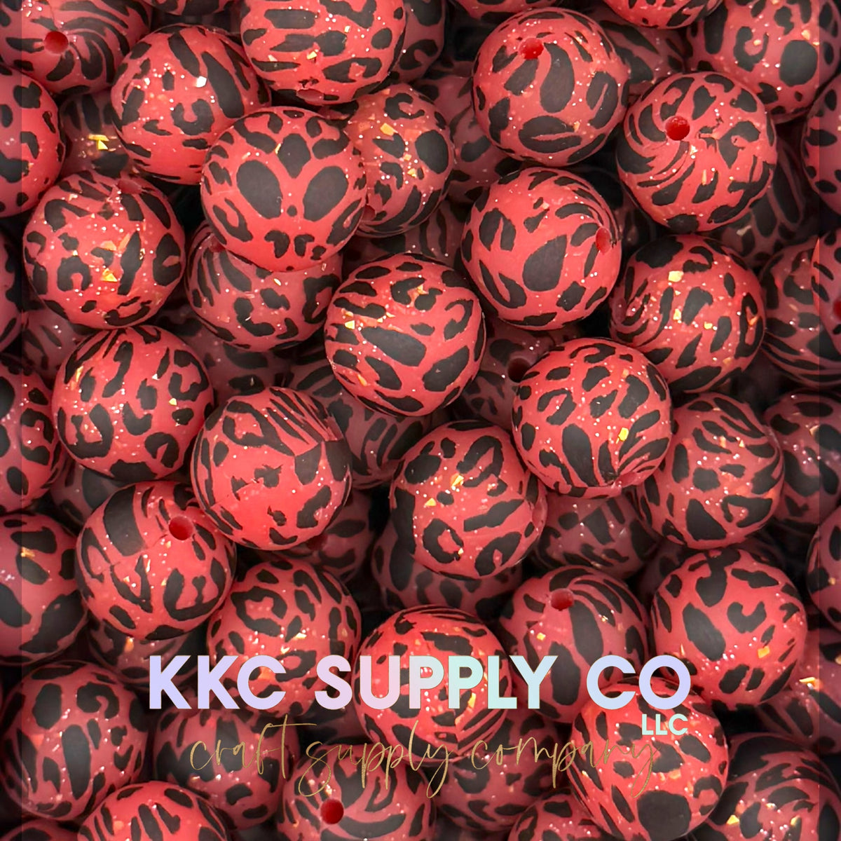 SGL64-Red Leopard Glitter Silicone Beads