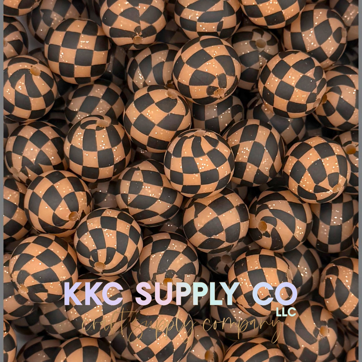 SGL63-Orange Checker Liquid Glitter Silicone Beads