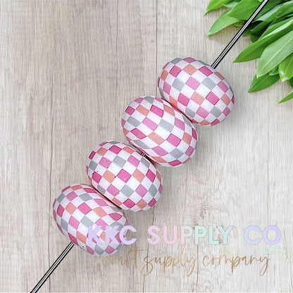 SP191-Peachy Petal Checker Printed Silicone Beads