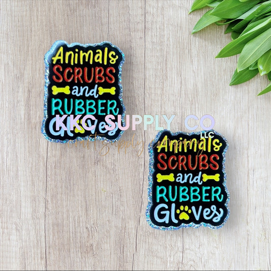 AT85-Animal Scrubs & Rubber Gloves-Acrylic Flatback
