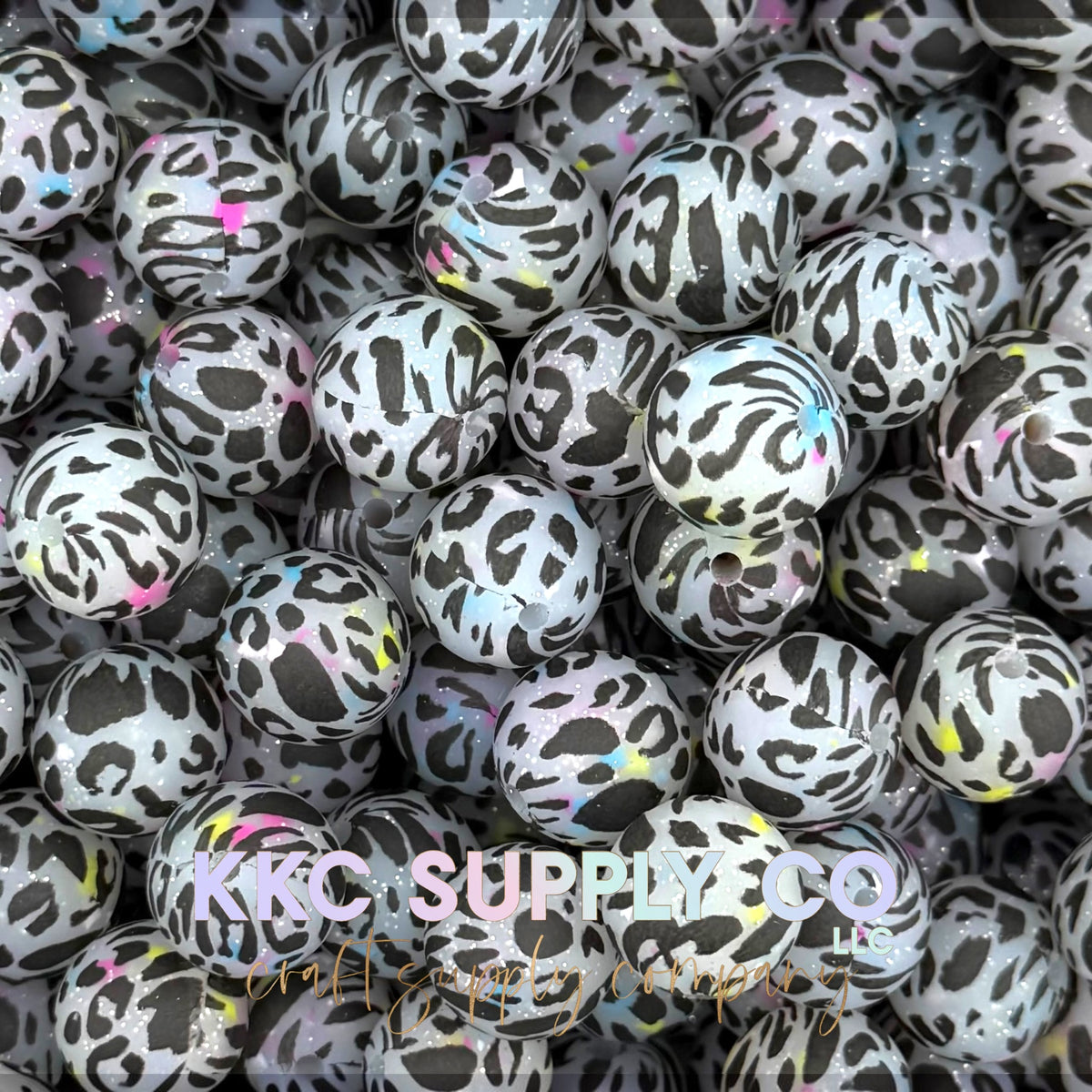 SGL60-White with Neon Confetti Leopard Glitter Silicone Beads