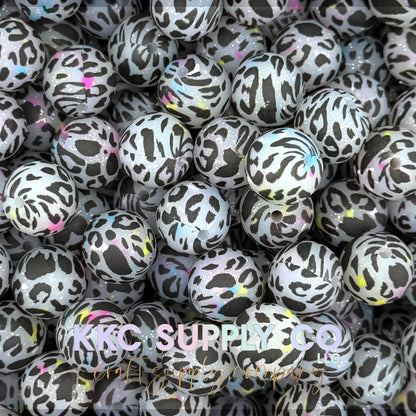 SGL60-White with Neon Confetti Leopard Glitter Silicone Beads