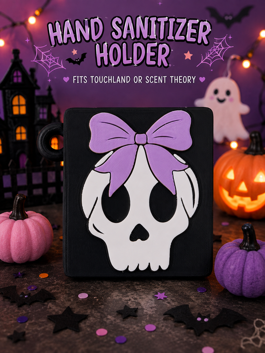 3D Printed Skull Bow Sanitizer Case Keychain