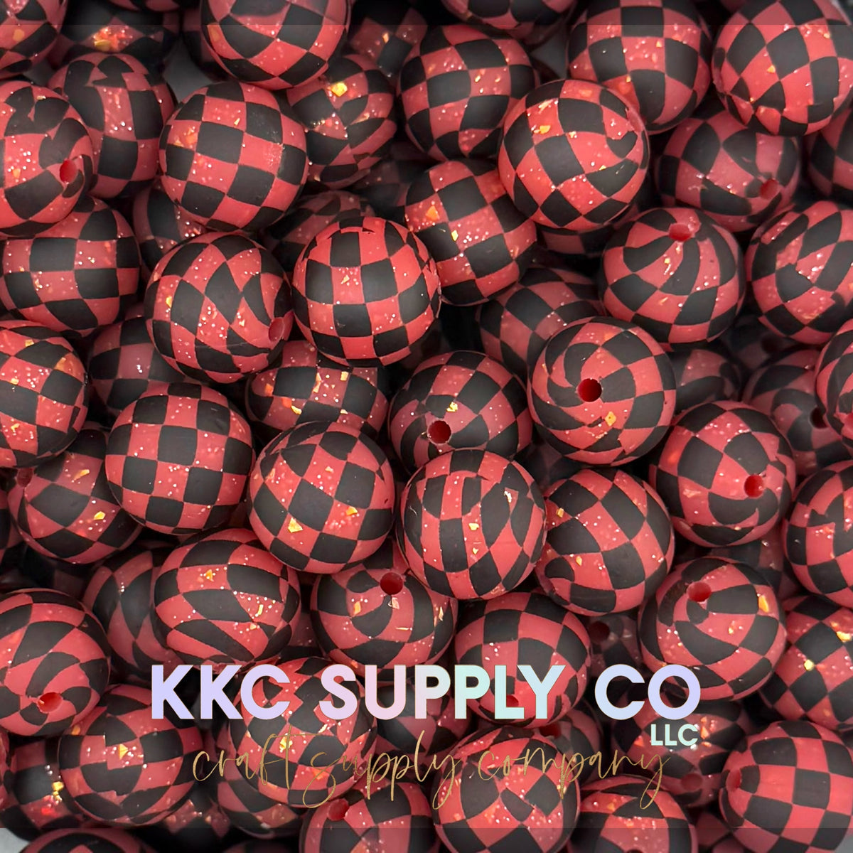 SGL73-Red Checker Glitter Silicone Beads