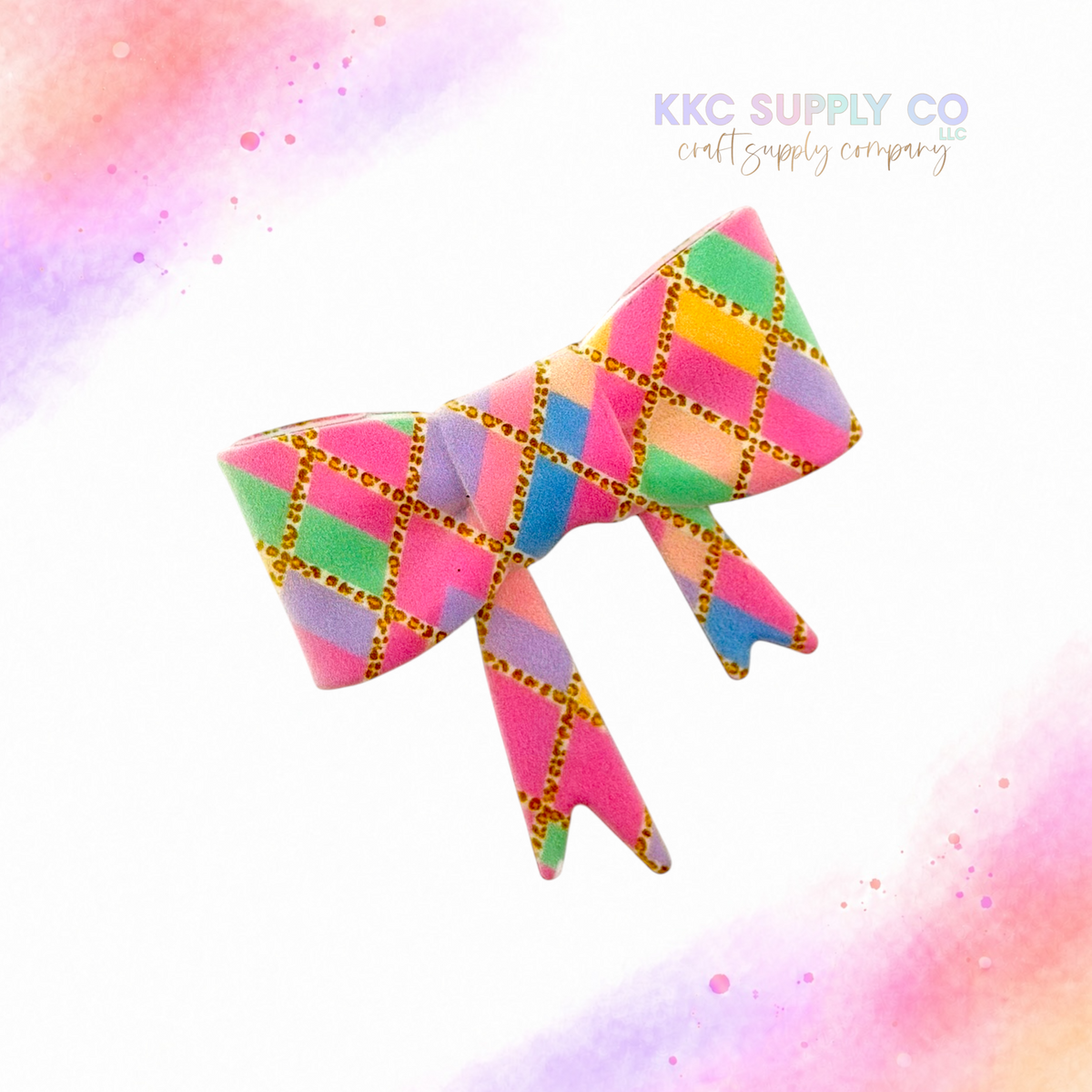 Preppy Plaid Large Bow Silicone Focal Bead
