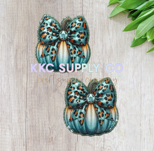 AT263-Teal Leopard Print Pumpkin-Acrylic Flatback