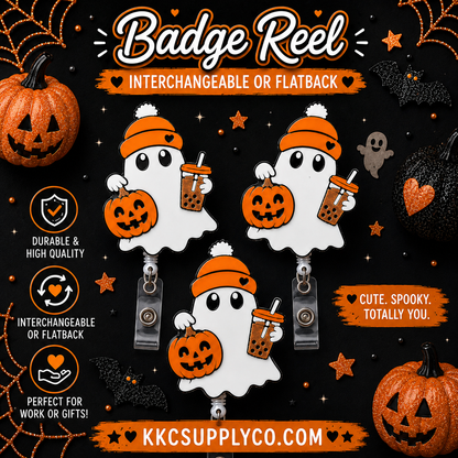 3D Printed Halloween Ghost Badge Reel Topper-Interchangeable or Flatback