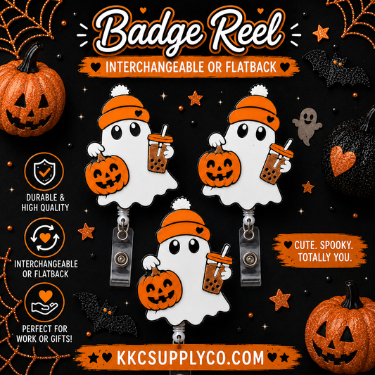 3D Printed Halloween Ghost Badge Reel Topper-Interchangeable or Flatback