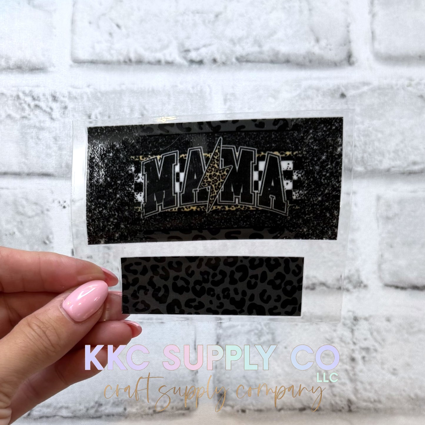 TKUV98-Leopard Lightening Bolt Mama-Mini Tumbler Keychain UV DTF Decal