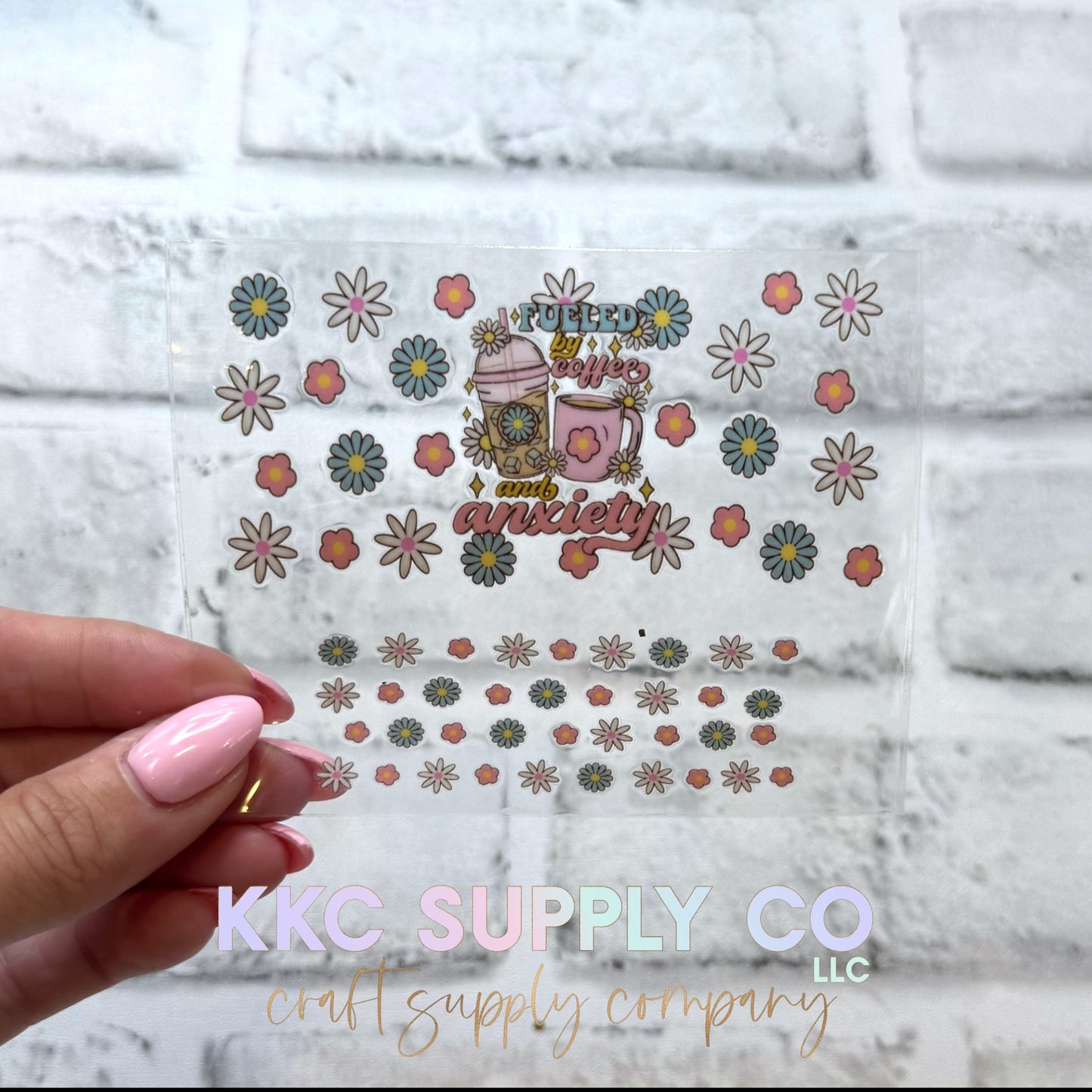 TKUV85-Fueled By Coffee and Anxiety-Mini Tumbler Keychain UV DTF Decal