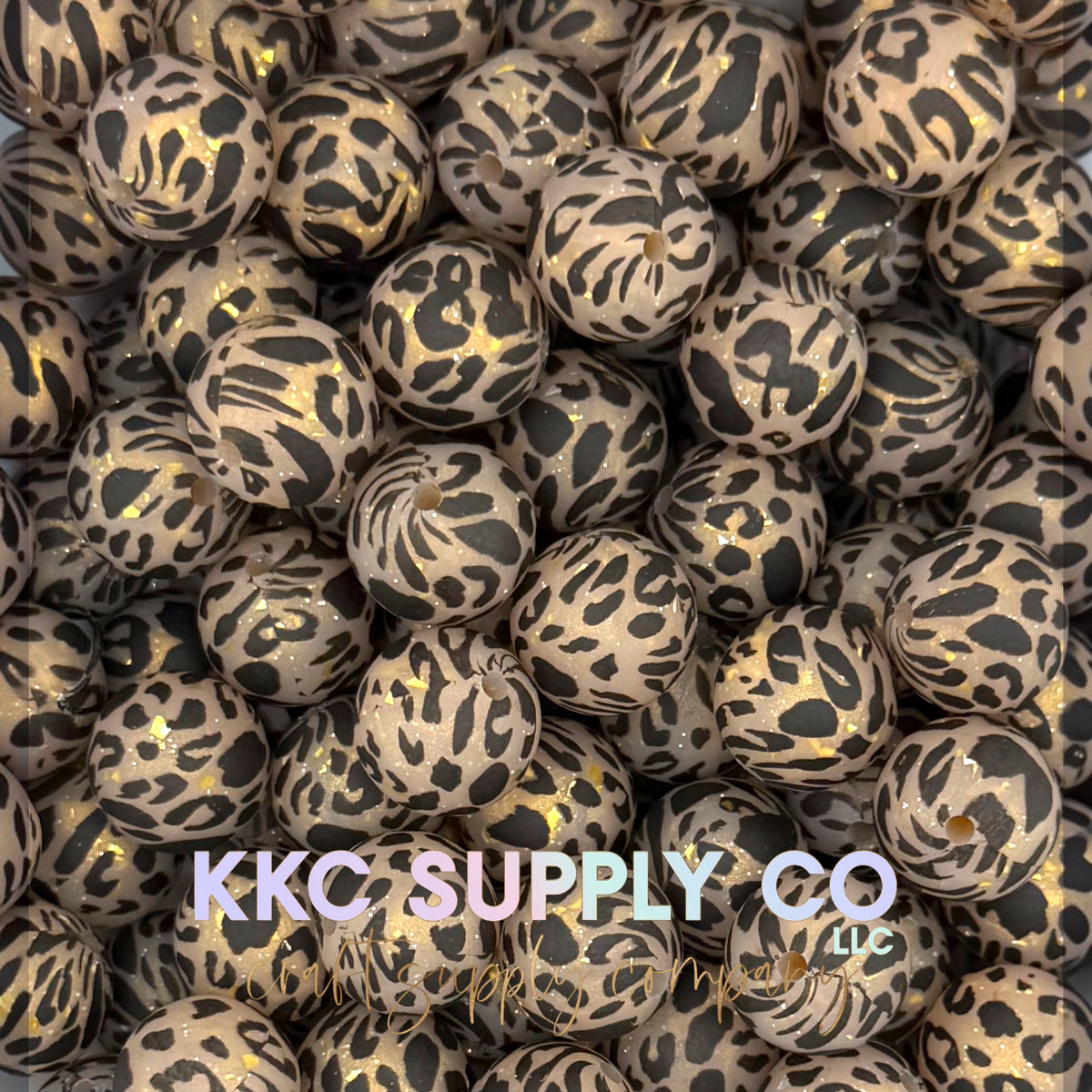 SGL66-Gold Leopard Glitter Silicone Beads