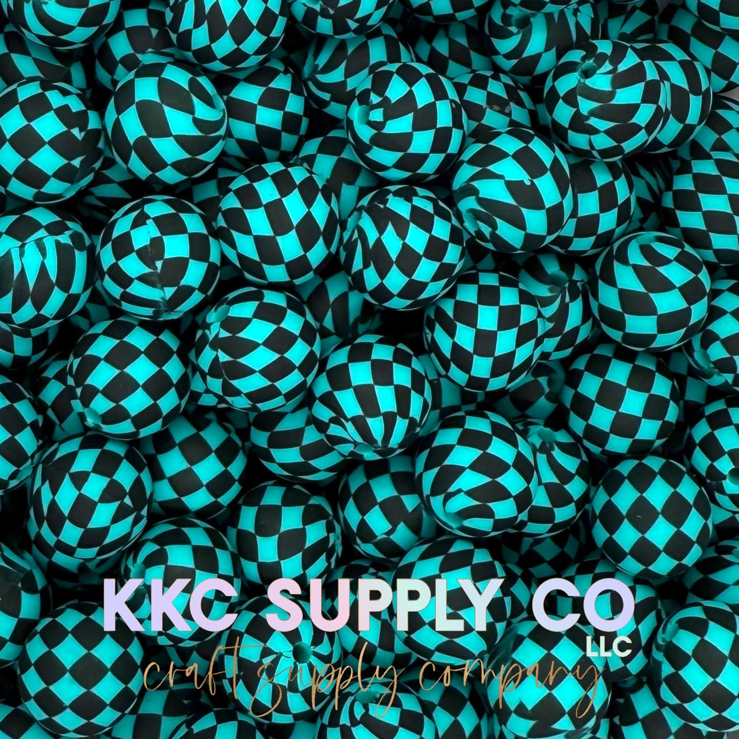 SP245-Turquoise Large Checker Silicone Beads
