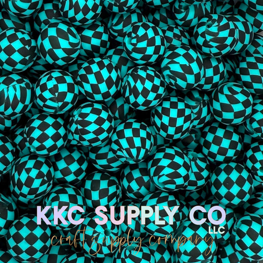 SP245-Turquoise Large Checker Silicone Beads