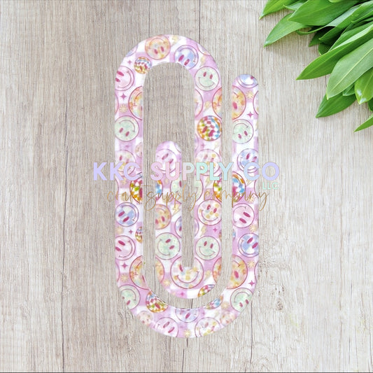 Jumbo Acrylic Printed Paperclip-Happy Face