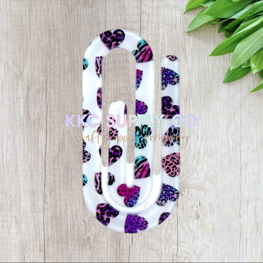 Jumbo Acrylic Printed Paperclip-Animal Print Hearts